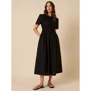 Nobody's Child Natalia US Size 10 Black Organic Cotton Smocked Tiered Midi Dress